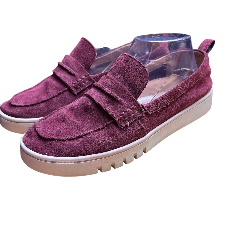 Vionic Chantel Suede Penny Loafers in Burgundy – Women’s Sz 8.5